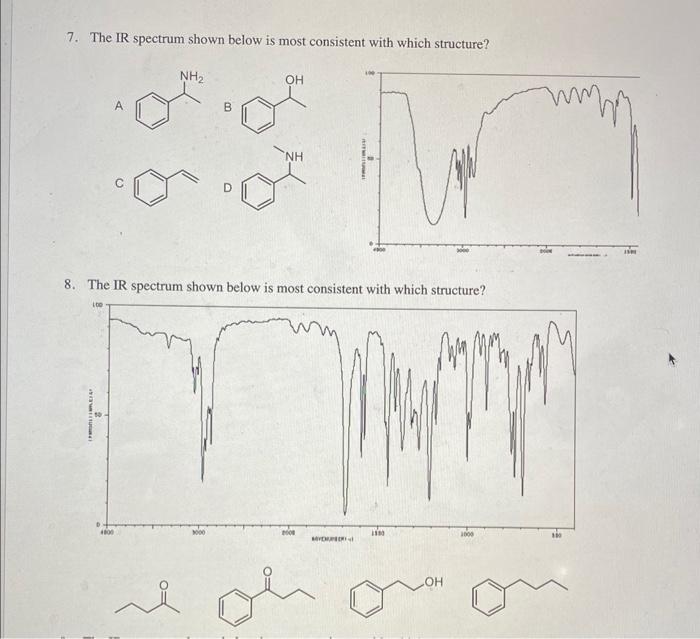 Please help!! 7. The IR spectrum shown below is most consistent with