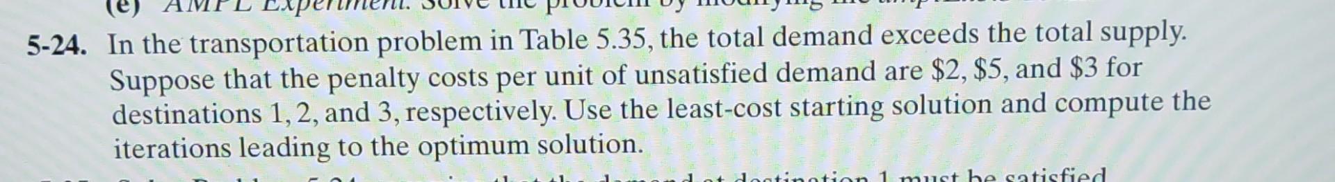 -24. In the transportation problem in Table 5.35 , the total