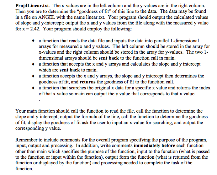 variables, reading data from a file, using loops, and using arrays and