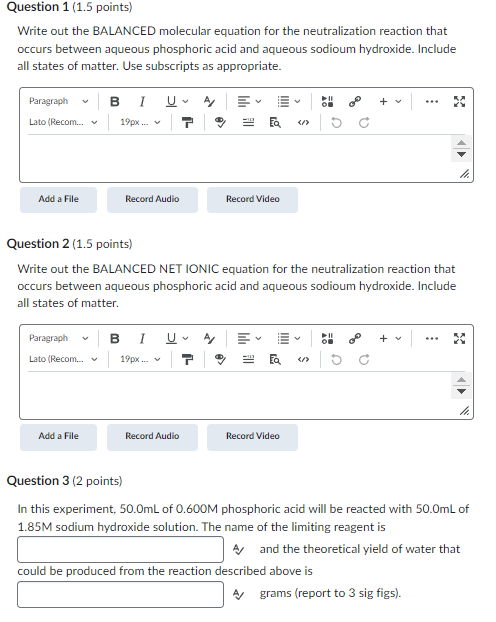 Please answer Questions 1& 2!! Question 1 (1.5 points) Write out the