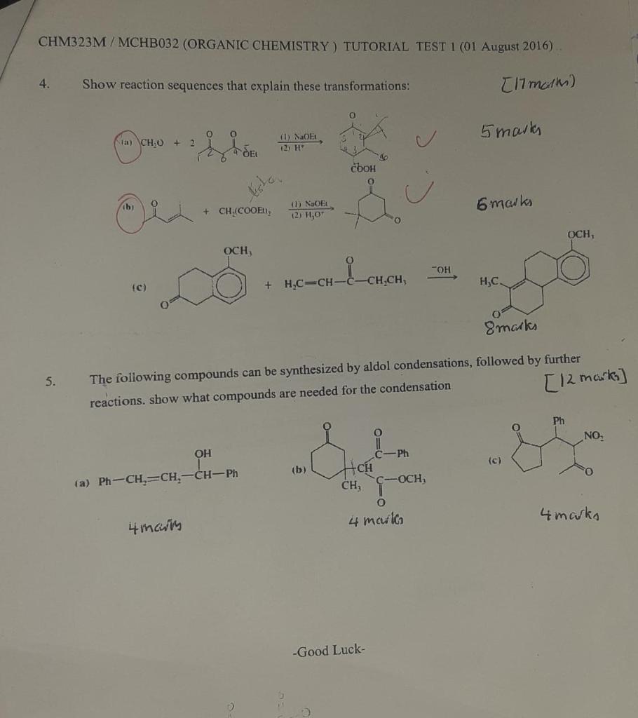  CHM323M/MCHB032 (ORGANIC CHEMISTRY) TUTORIAL TEST 1 (01 August 2016) 4. Show