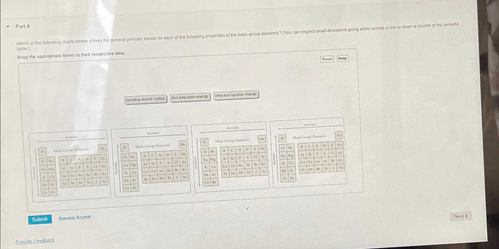  Part A table) Drad the appropriate items to their respective bins.