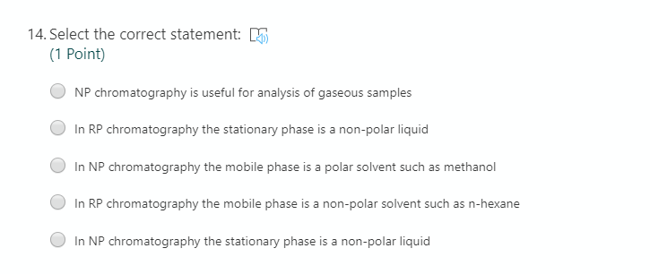 14. Select the correct statement: (1 Point) NP chromatography is useful