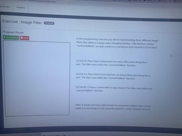 black vertical line * that occurs every other x-value pixel 4 *