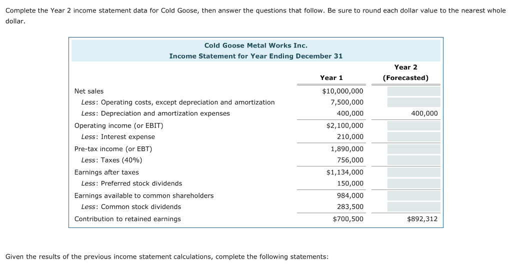 answer the questions that follow. Be sure to round each dollar value