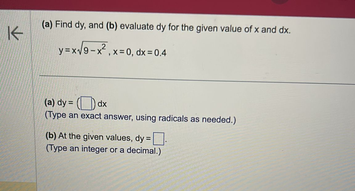  (a) Find dy, and (b) evaluate dy for the given value