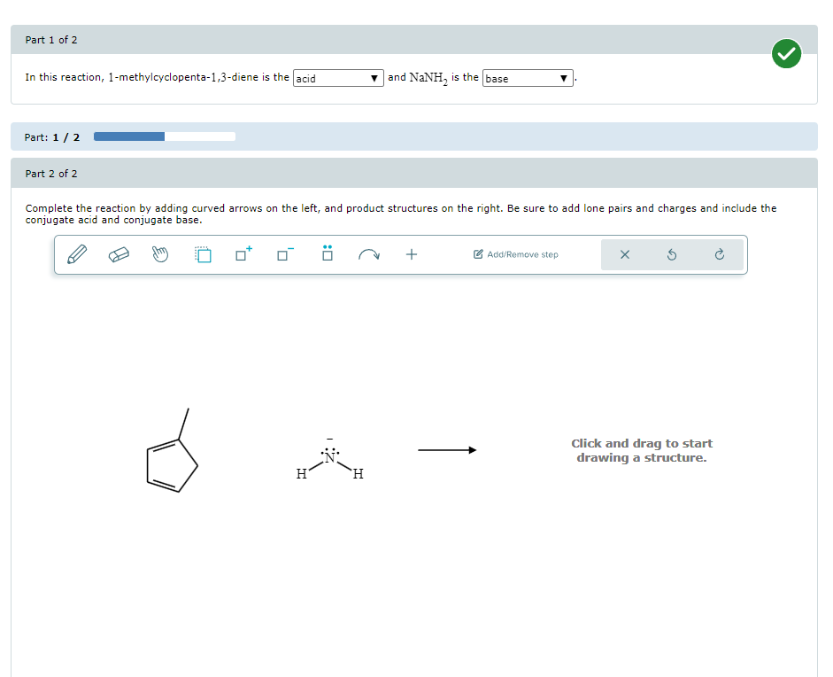  Complete the reaction by adding curved arrows on the left, and