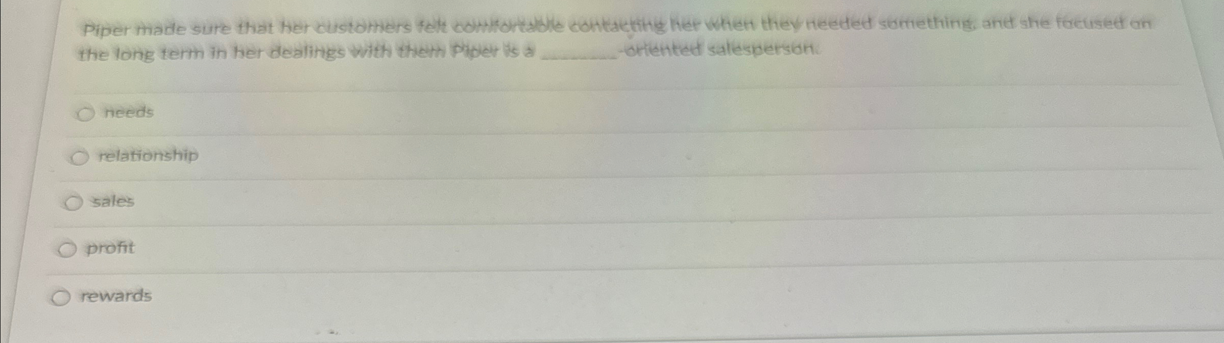  needs relationship sales profit rewards 