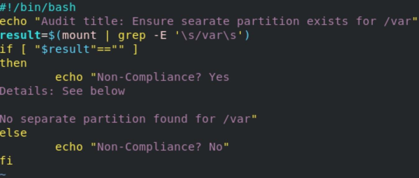 script should have these information: What is the script auditing? Audit title