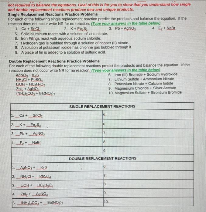 need help filling out this table please! not required to balance the