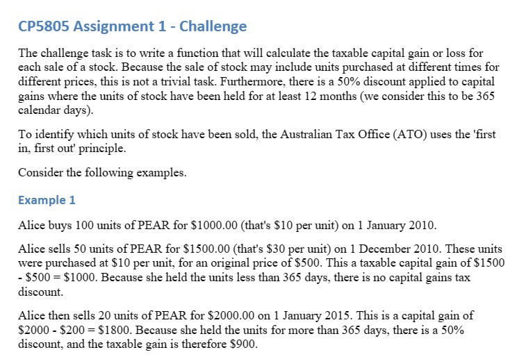 CP5805 Assignment 1 - Challenge The challenge task is to write