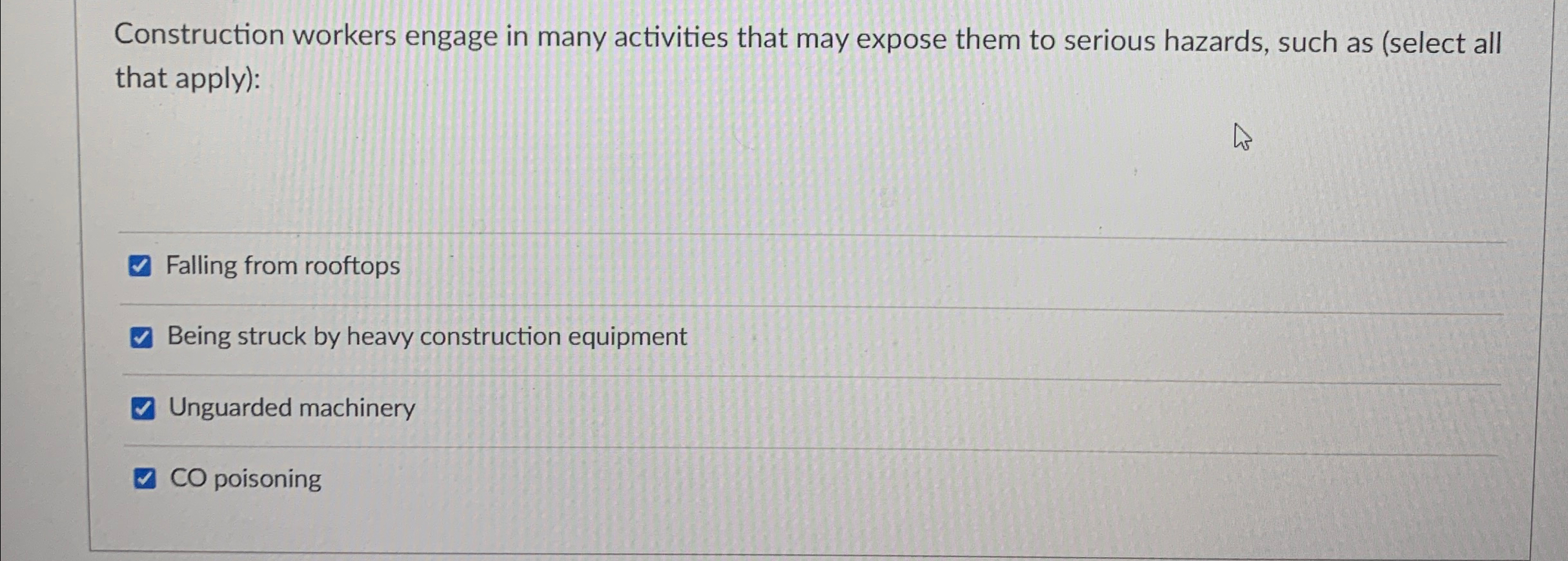  Construction workers engage in many activities that may expose them to