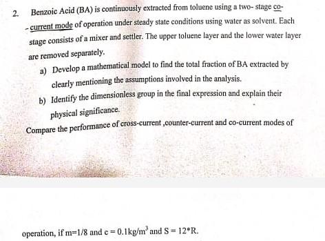  2. Benzoic Acid (BA) is continuously extracted from toluene using a