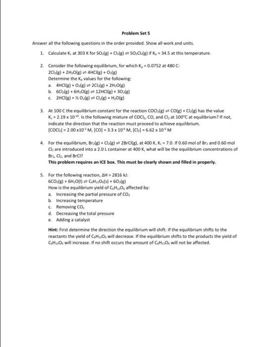  Problem Sets Answer all the following questions in the order provided