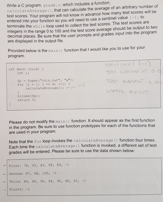 Write in C program Write a C program, grade. c, which includes