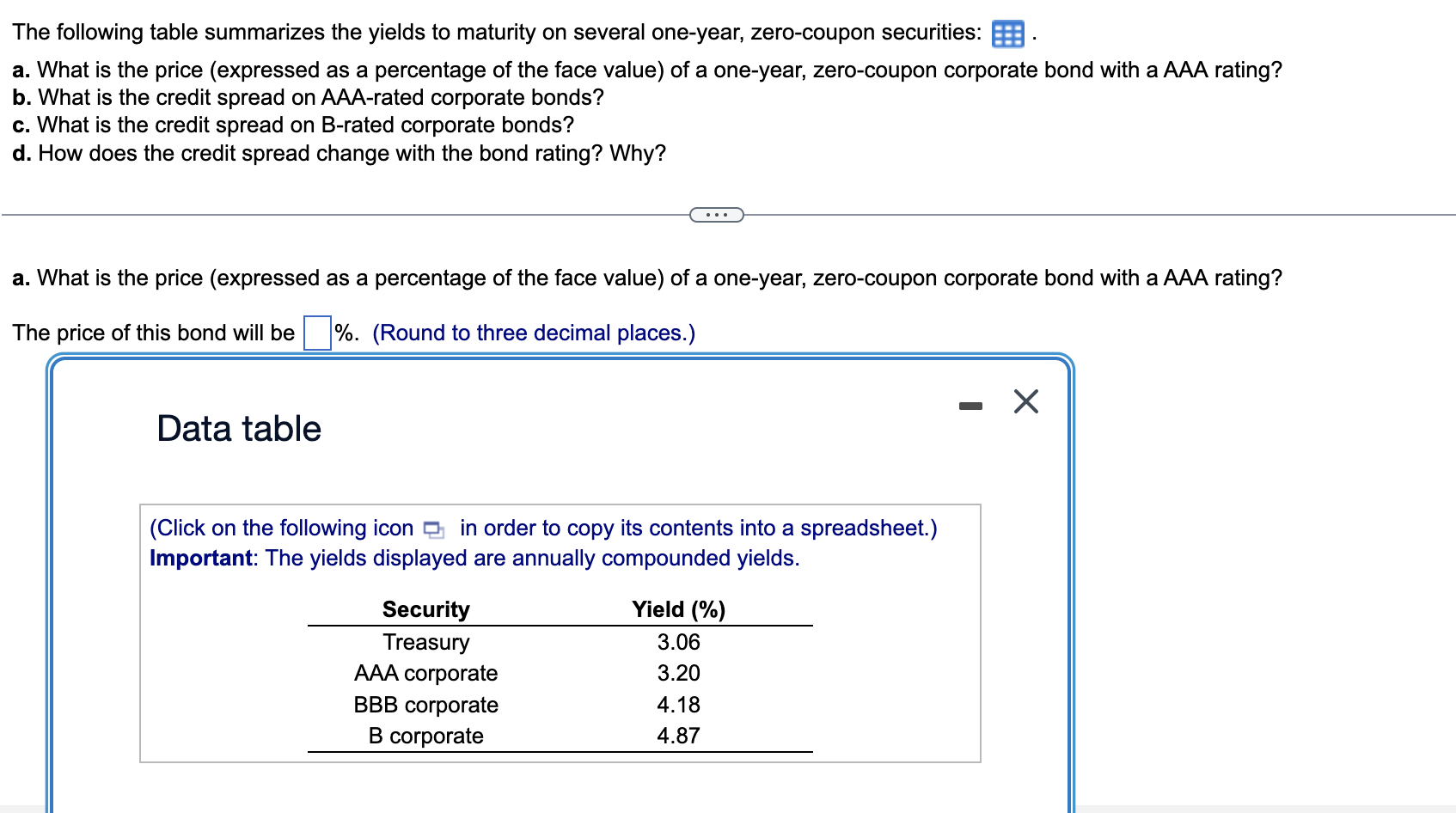 DO FROM A TO D The following table summarizes the yields to