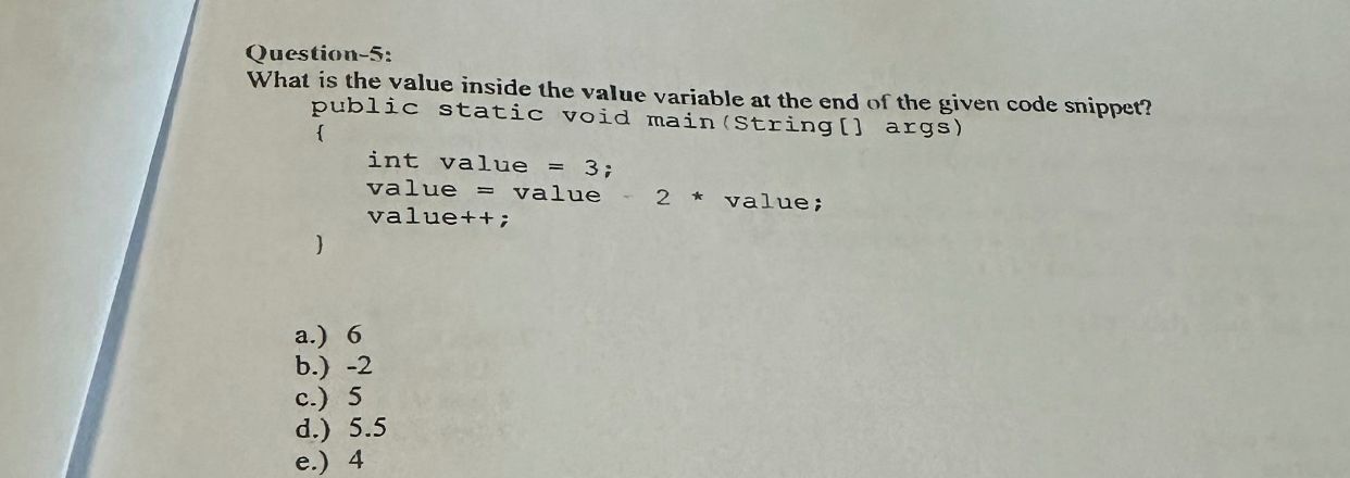  Question-5: What is the value inside the value variable at the
