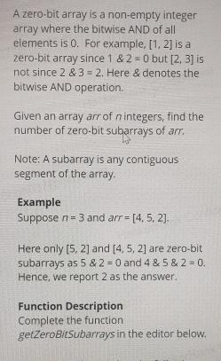  A zero-bit array is a non-empty integer array where the bitwise