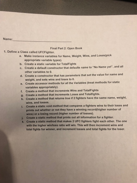  Java program. Show steps Name Final Part 2: Open Book 1.