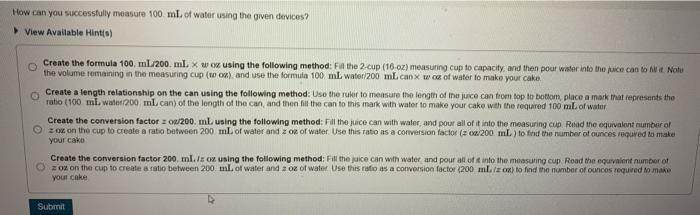 mL of water using the given devices? View Available Hinto) . Create