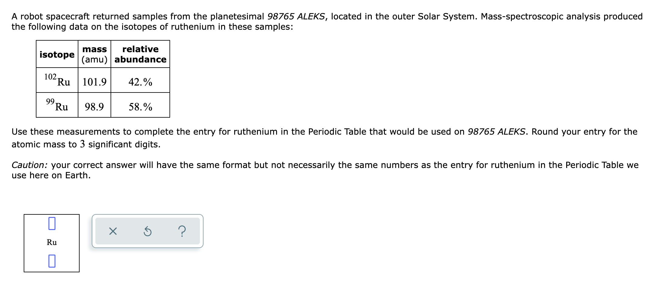 A robot spacecraft returned samples from the planetesimal 98765 ALEKS, located