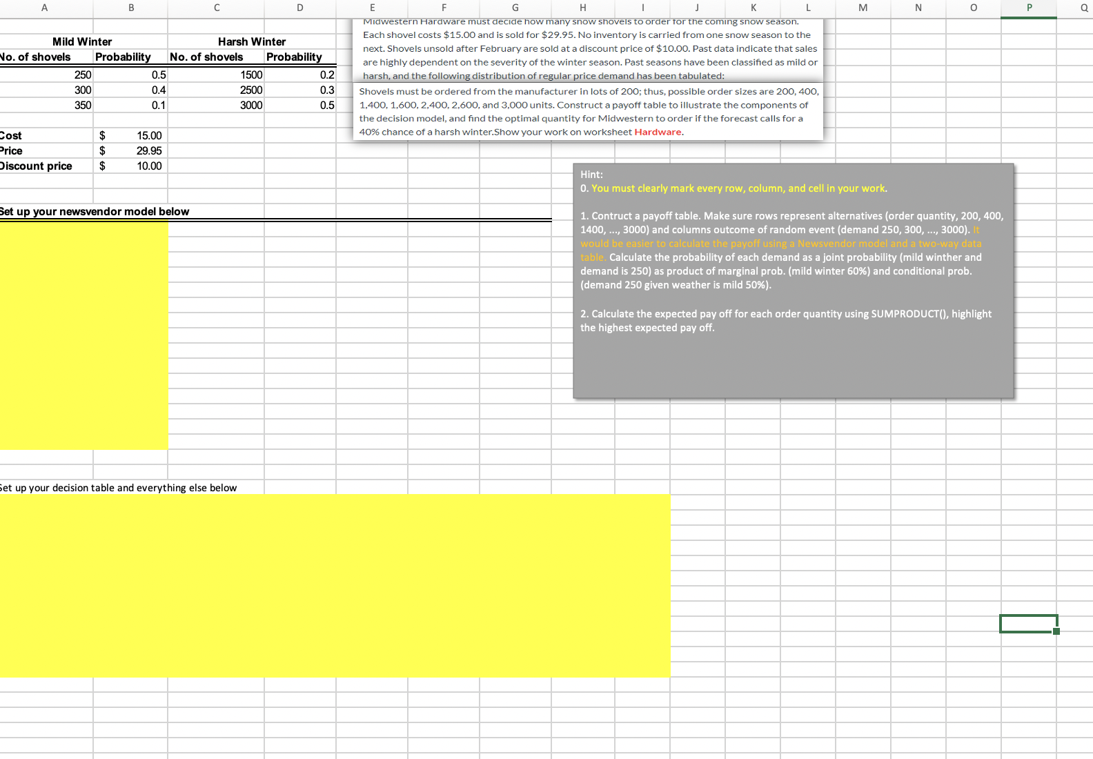 Answer in the yellow cells