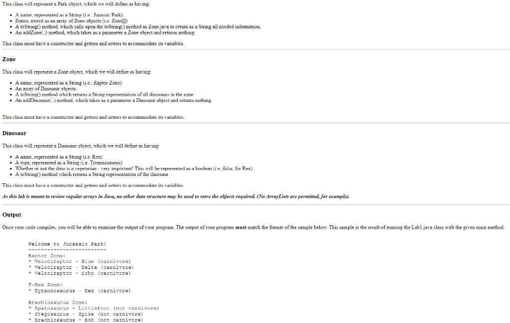  This class will represent a Park object, which we will define