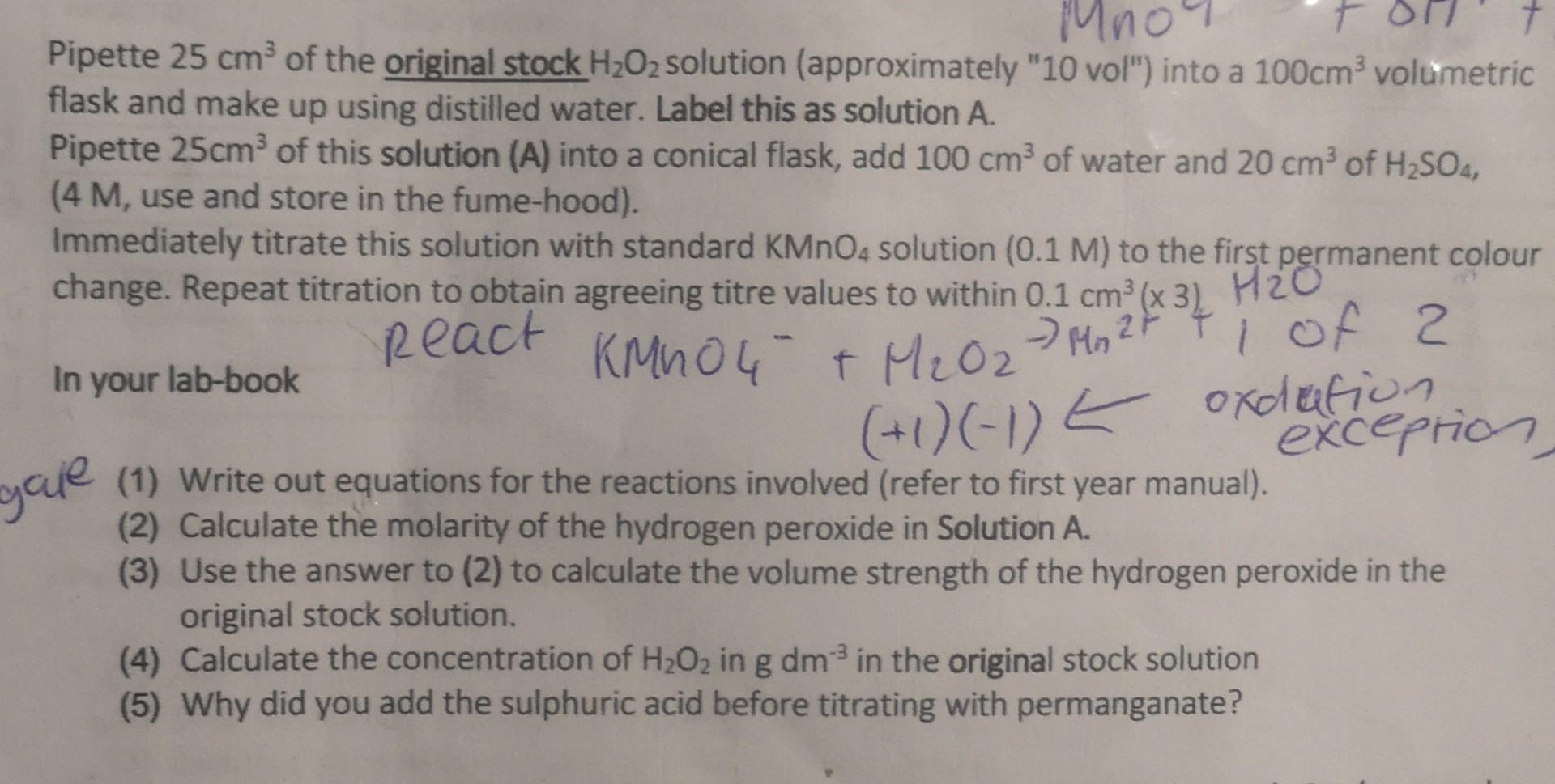  Question 4 and 5 only For question 4 molarity for h2o2
