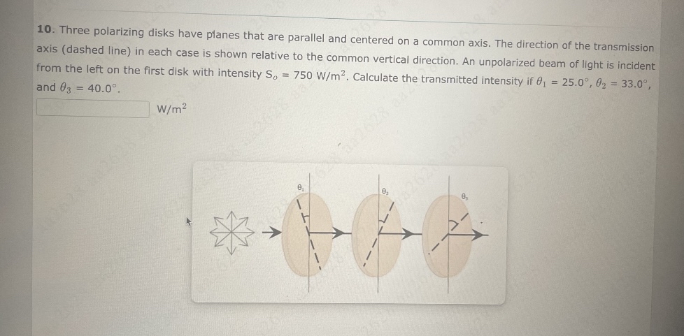  Three polarizing disks have planes that are parallel and centered on