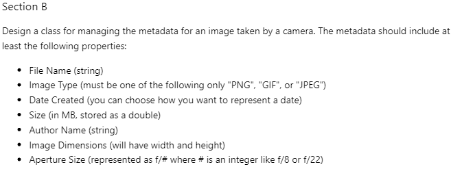 Part 1: Part 2: Section B Design a class for managing the