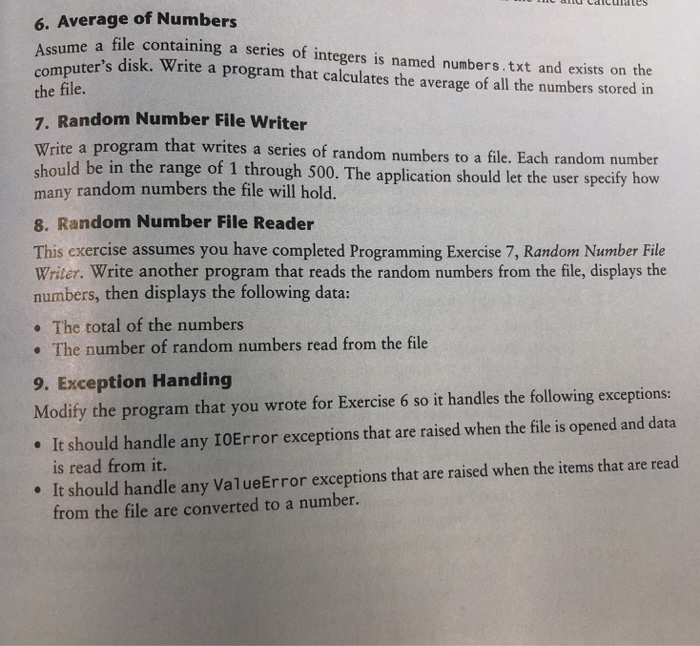  Complete Programming Exercises 6 and 9 (combined as one assignment), 7