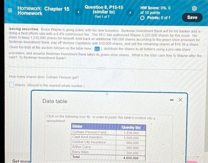 Chapter 15. Question 8. 1-7 Part Question. Homework: Chapter 15 Homework Question