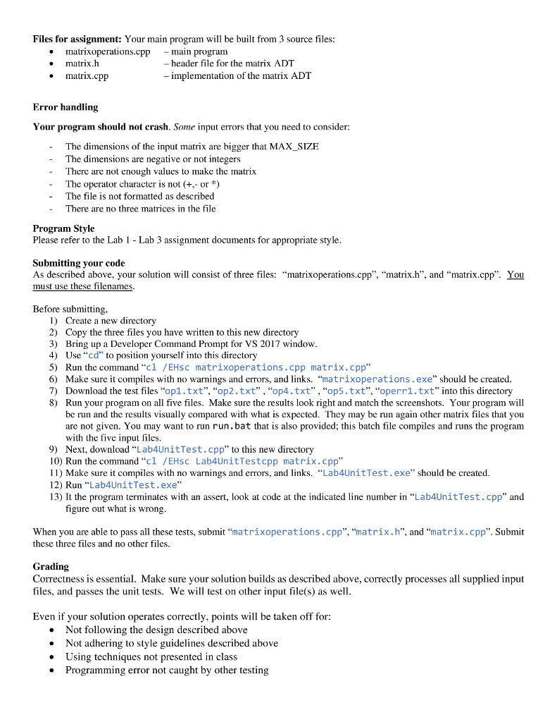 operation of other two matrices. This assignment allows you to practice working