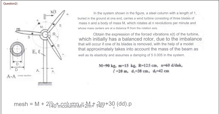  Question2) In the system shown in the figure, a steel column