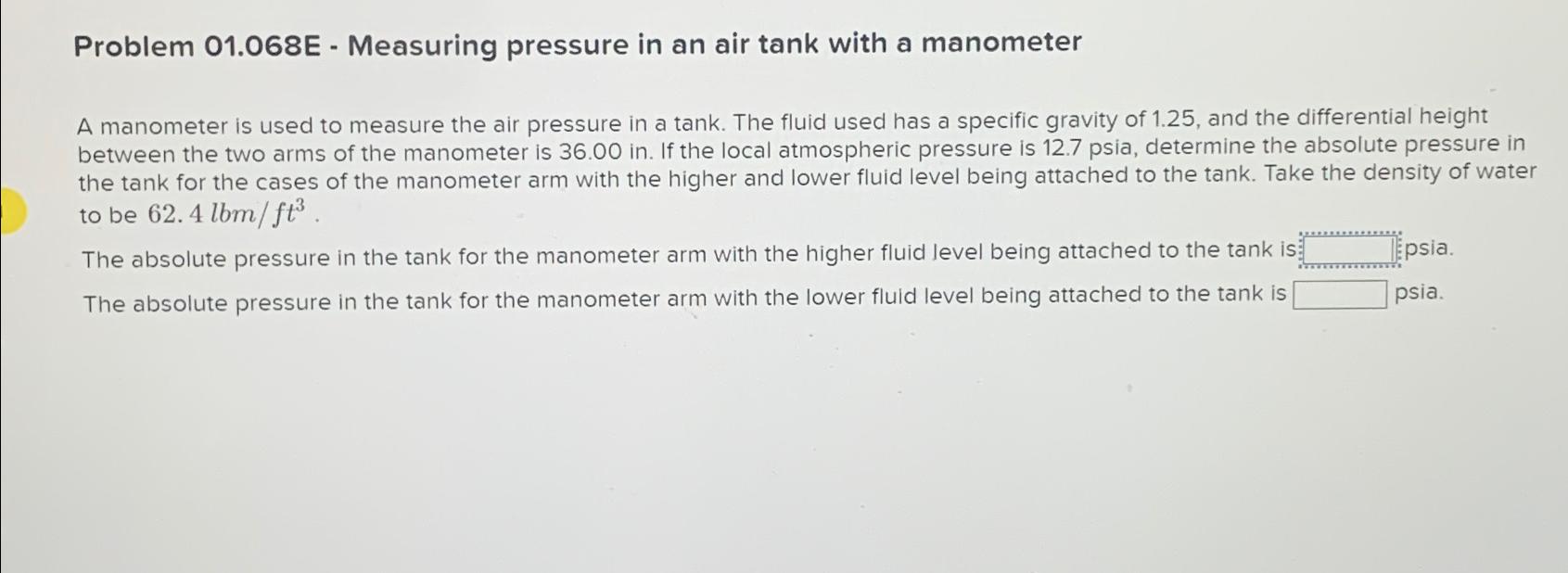  Problem 01.068E - Measuring pressure in an air tank with a