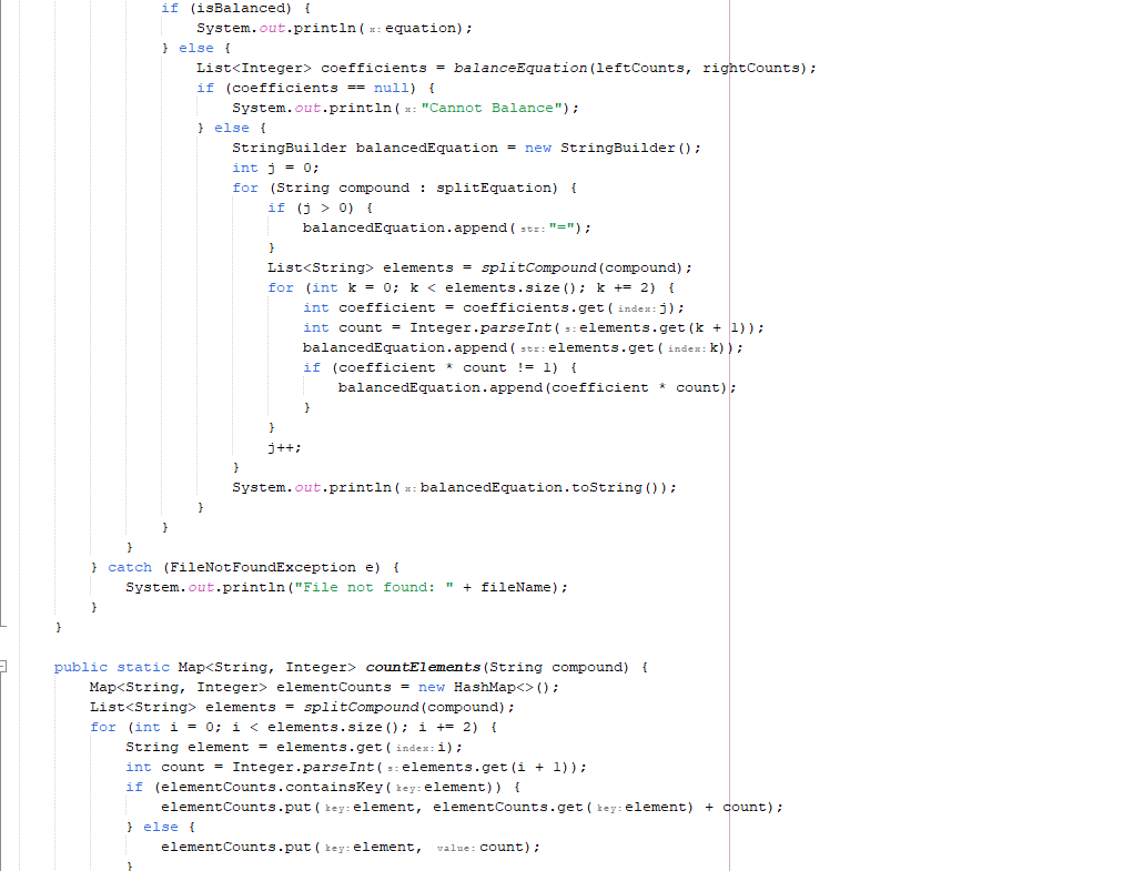 Cannot Balance Cannot Balance Enter the file name: balequation.txt E1:2Fe+3C12=2FeCl3 E2:2KMnO+16HCl=2KCl+2MnCl2+8H20+5Cl2 E3:2C8H18+2502=16CO2+18H20