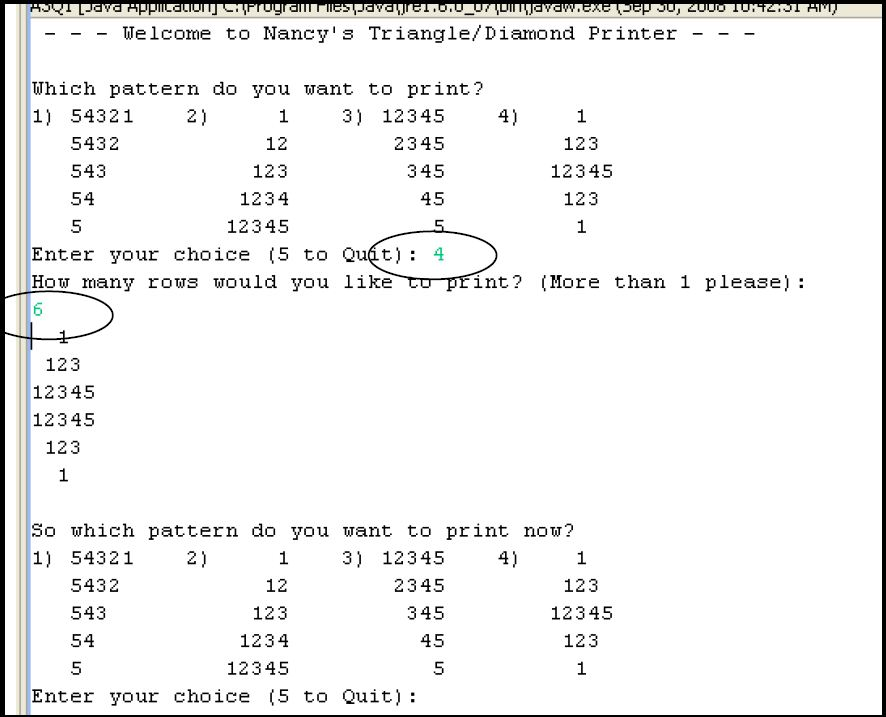 on the user choice of a pattern number, which must be between