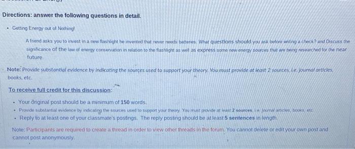 Discussion 2: Energy Directions: answer the following questions in detail. Getting Energy