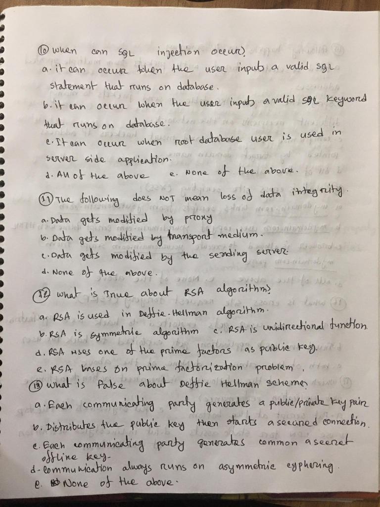  can SQL oetun e. @ when injection occur, no a. it