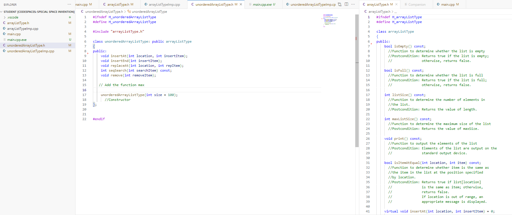  Add the function max as an abstract function to the class
