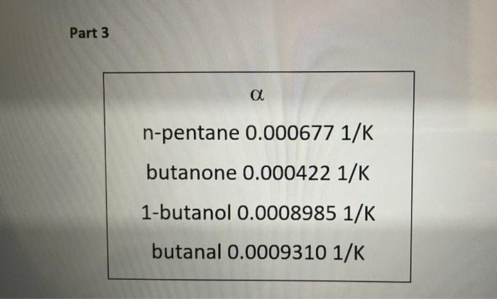  Answer question 2 ASSP please Part 3 a n-pentane 0.000677 1/K