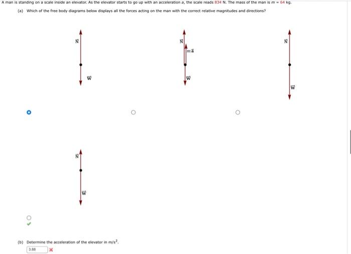  A man is standing on a scale inside an elevator. As