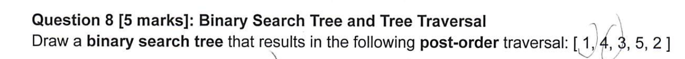  Question 8 [5 marks]: Binary Search Tree and Tree Traversal Draw