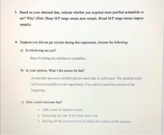 (g) Temp. C Temp. C Melting Range Crude Acetanilide 3.1 108 114