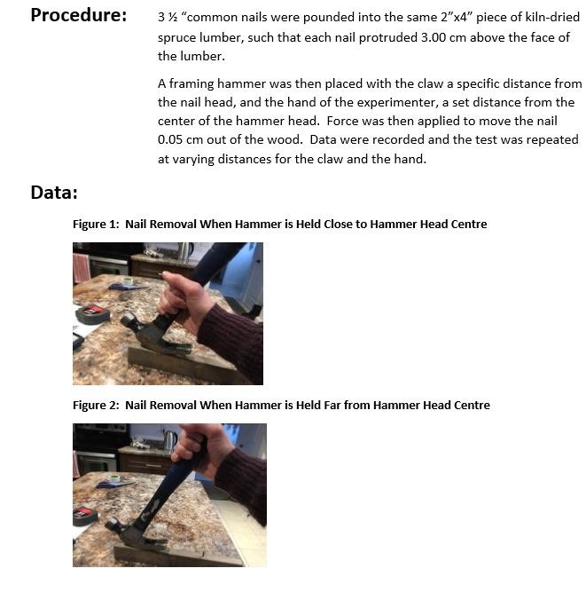  Dcedure: 31/2 "common nails were pounded into the same 2"4 "