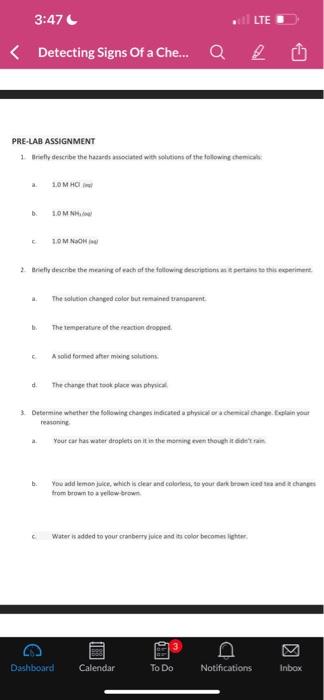  PRE-LAB ASSIGNMENT 1. Drieff deicribe the hazands asiociated with solutians of