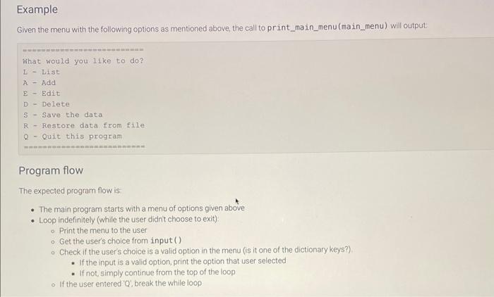 store menu items - use a function to print formatted menu options