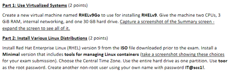  Part 1: Use Virtualized Systems (2 points) Create a new virtual