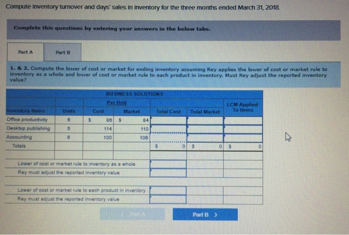 be adjusted based on lower of cost or market rules. Business Solutions