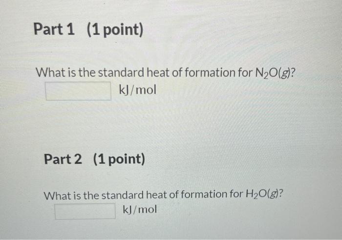 Substance Molar Mass (g/mol) 30.006 44.013 , (kJ/mol) 90.3 AGF (kJ/mol) p/molK)]